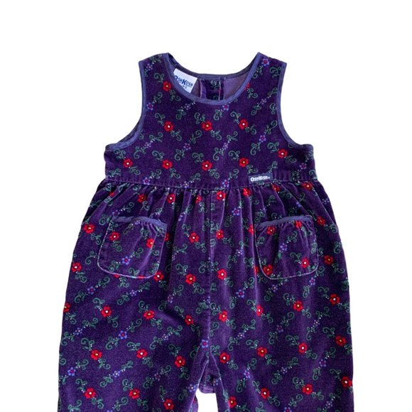 Vintage Oshkosh B' Gosh Floral Velvet Navy Romper - Picture 2 of 4